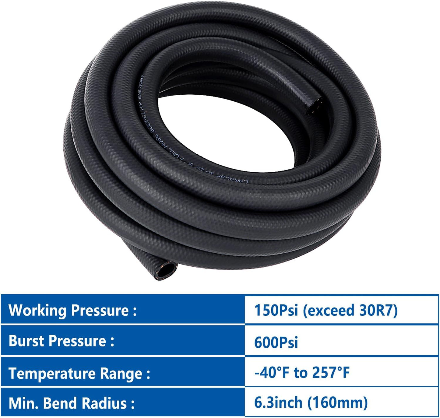 LokoCar Rubber Fuel Hose Line Push Lock 5/8" ID SAE 30R7 NBR 25ft 300PSI Black