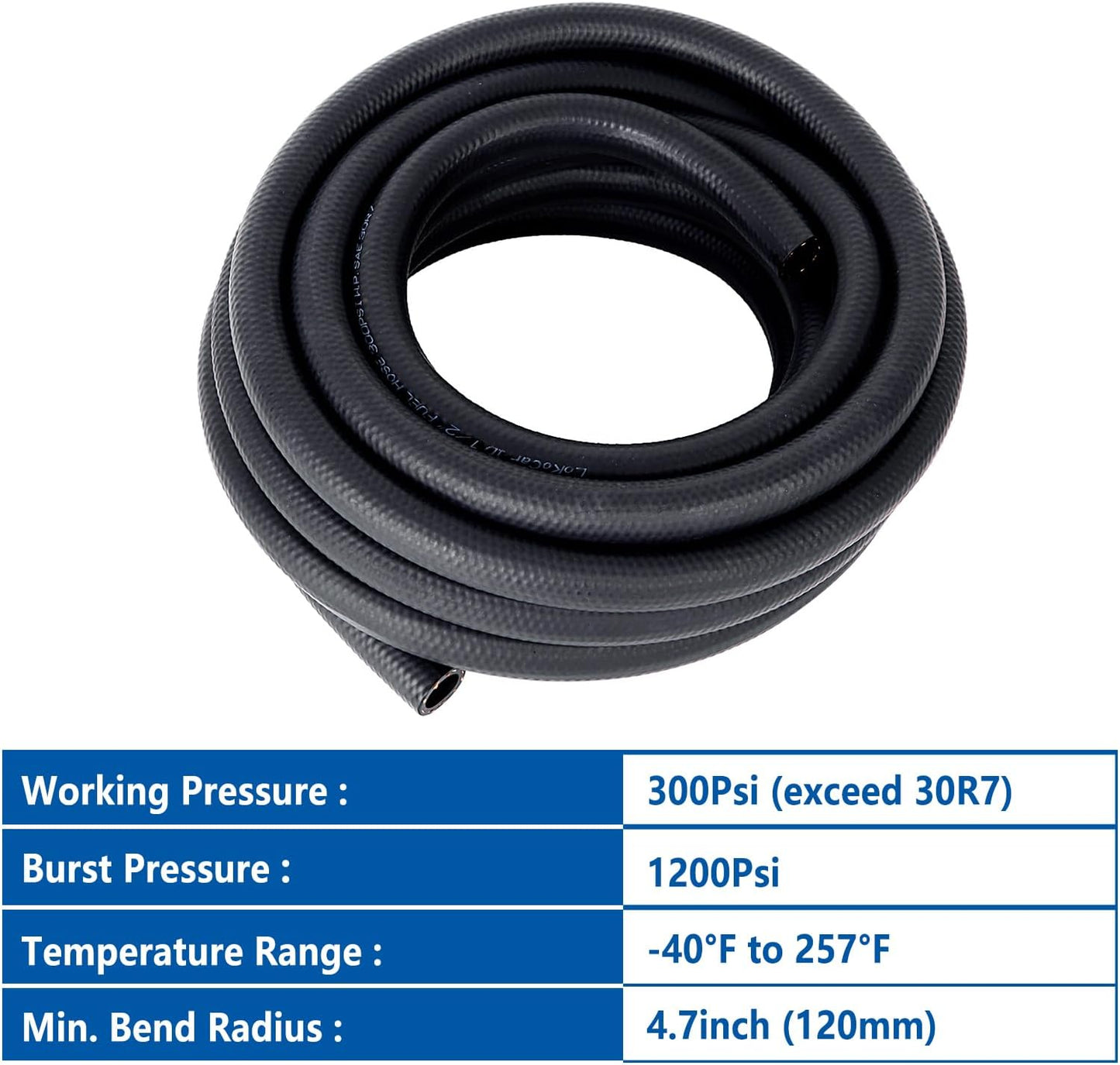 LokoCar Rubber Fuel Hose Line Push Lock 1/2" ID SAE 30R7 NBR 25ft 300PSI Black