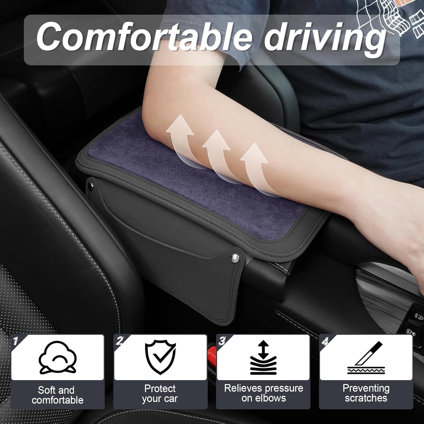 SINGARO Car Leather Center Console Cover with 2 Storage Bags, Universal Furry Fluffy Car Armrest Seat Box Pad, Comfortable Car Interior Accessories, Fits for Most Vehicles (Grey)