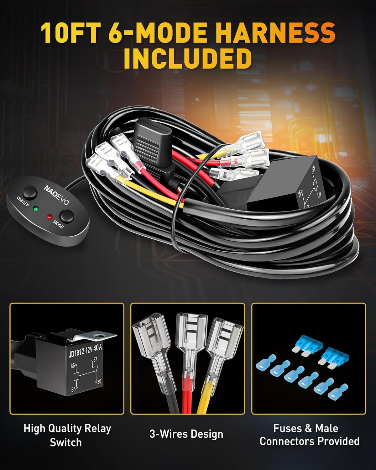 NAOEVO 7 Inch LED Light Bar, White Amber Offroad Fog/Driving Lights LED Pods with Strobe/Memory Function, 2 Leads Wiring Harness Included, Work for Truck Boat ATV UTV, 2-Pack (6 Modes)