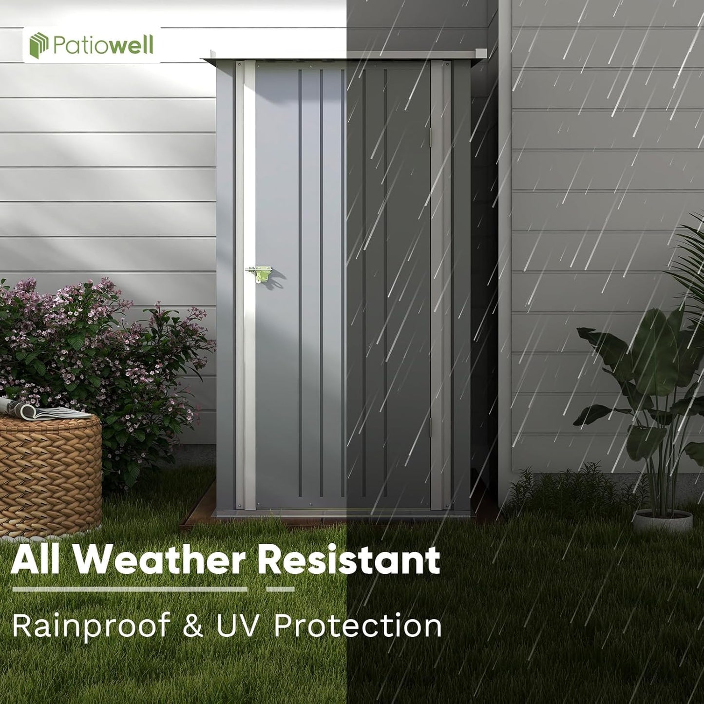 Patiowell 3 x 3 FT Outdoor Storage Shed,Small Garden Tool Storage Shed with Sloping Roof and Single Lockable Door, Outdoor Shed for Backyard Garden Patio Lawn, Grey