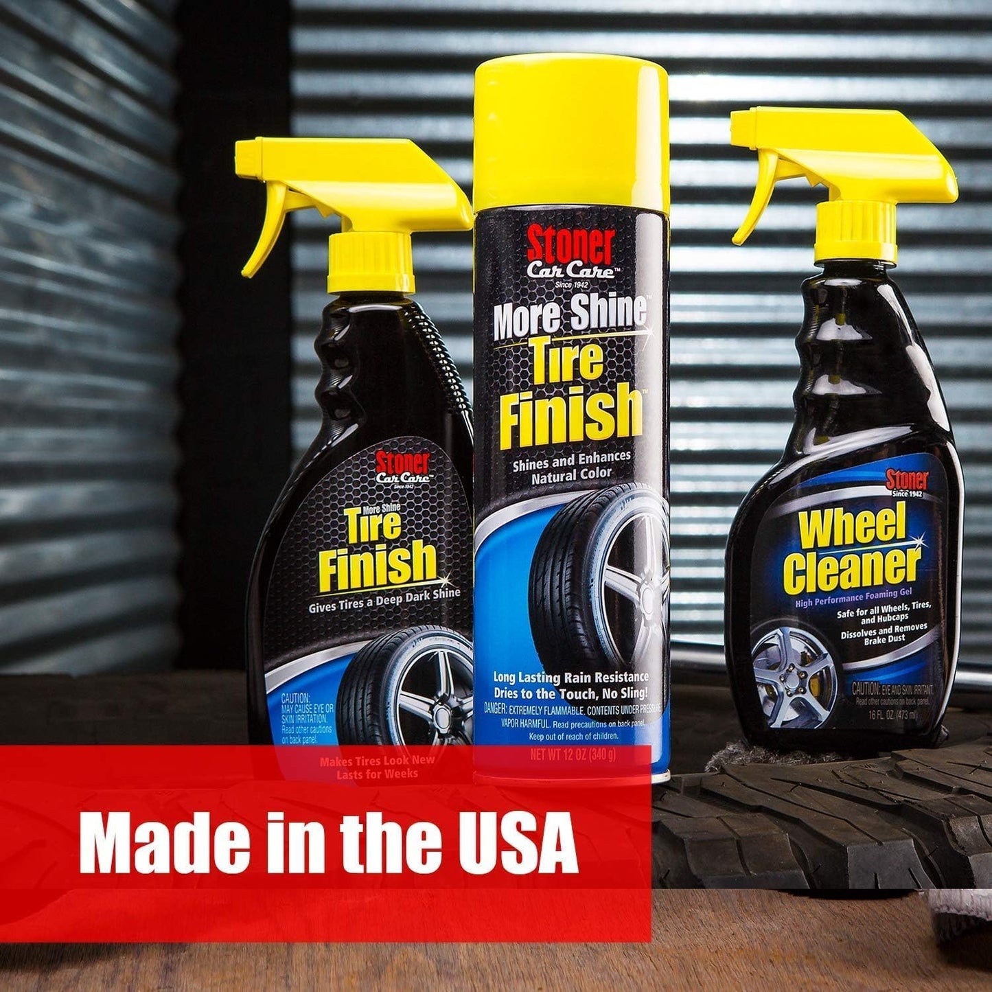 Stoner Car Care 91044-3PK Original More Shine Tire Finish for Tire and Wheel Care Creates a Long-Lasting, Rain-Resistant Tire Shine, Makes Faded Tires Look New, Non-Greasy Formula, 12 Oz, Pack of 3