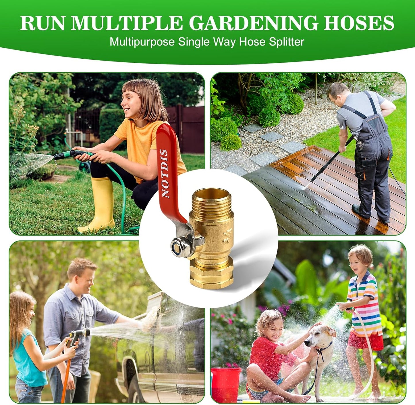 Brass Garden Hose Shut Off Valve with Full-Flow Design - Heavy Duty 3/4" GHT Connector, 304 Stainless Steel Handle - 2 Pack (Corrosion-Resistant)