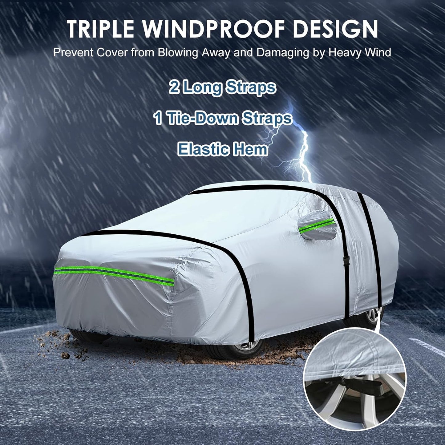 AUQDD 6-Layers Premium Truck Car Cover Waterproof All Weather Weatherproof UV Sun Protection Snow Dust Storm Resistant Outdoor Exterior Custom Form-Fit Full Padded Car Cover with Straps 230"-260" K15