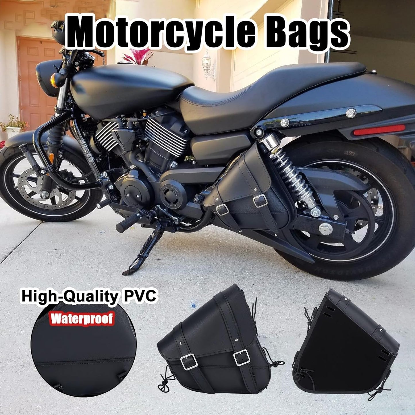 Motorcycle Saddle Bags Leather Motorcycle Solo Swing Arm Bag For Softails Sportsters Choppers Waterproof Side Bags (Black - Right Side, 11.5" x 10.25" x 3.5")