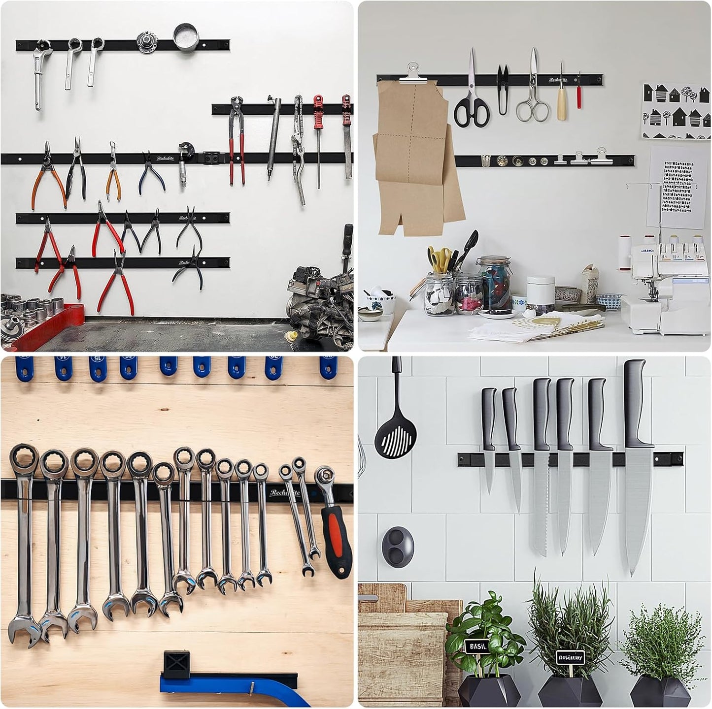 6 Pieces 24" Magnetic Tool Holder Strip, Black Magnet Bar, Metal Tool Organizer Rack for Garage Organization, Easy To Install in Workshop, Mounting Screws Included
