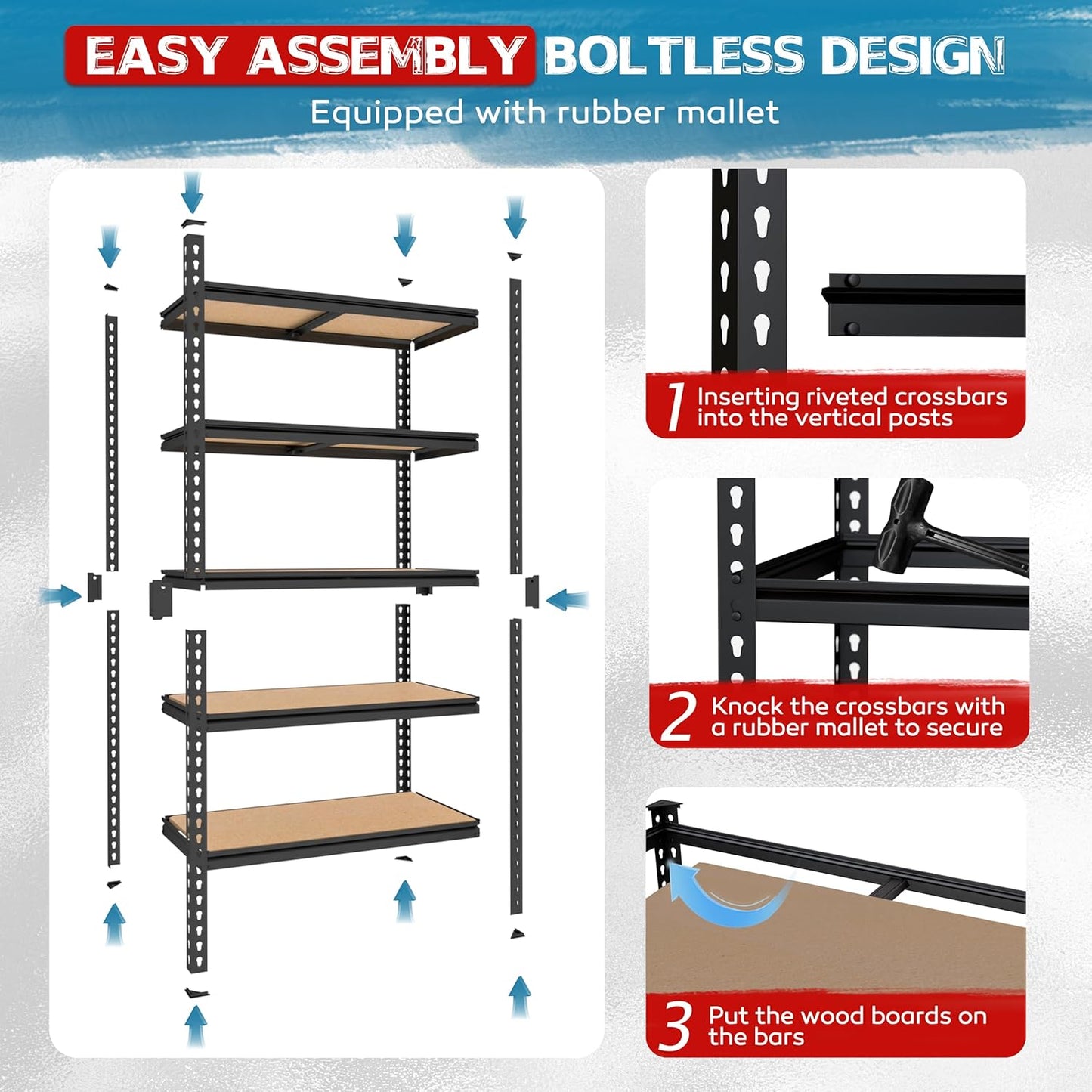 MUPATER 36" W x 18" D x 72" H Metal Storage Shelves, Heavy Duty Utility Shelf Racks, Garage Shelving Unit, 5 Tier Shelves and Adjustable Shelves for Kitchen Warehouse Garage