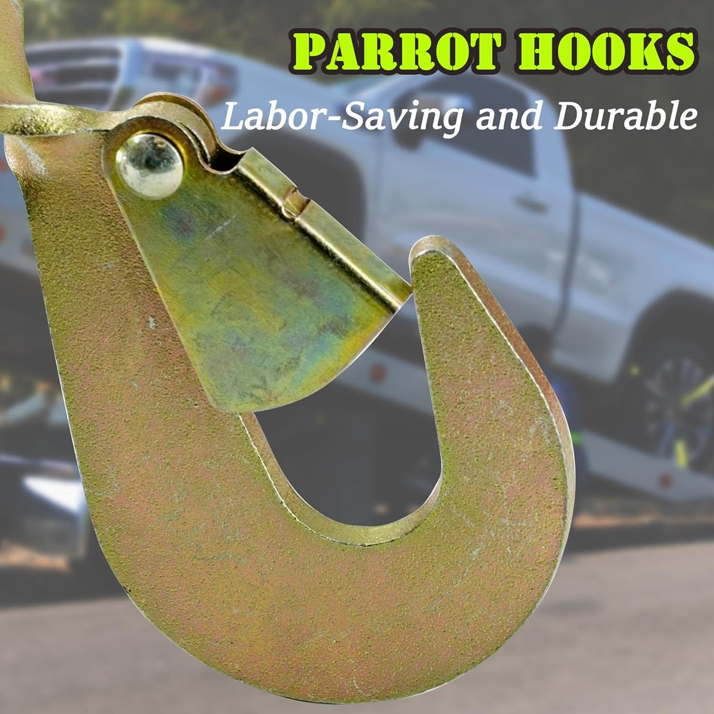 4 Pack Car Tie Down Straps for Trailers - 2" x 96" - 3,300 lbs Safe Working Load -Adjustable Wheel Straps for Hauling Cars.Green