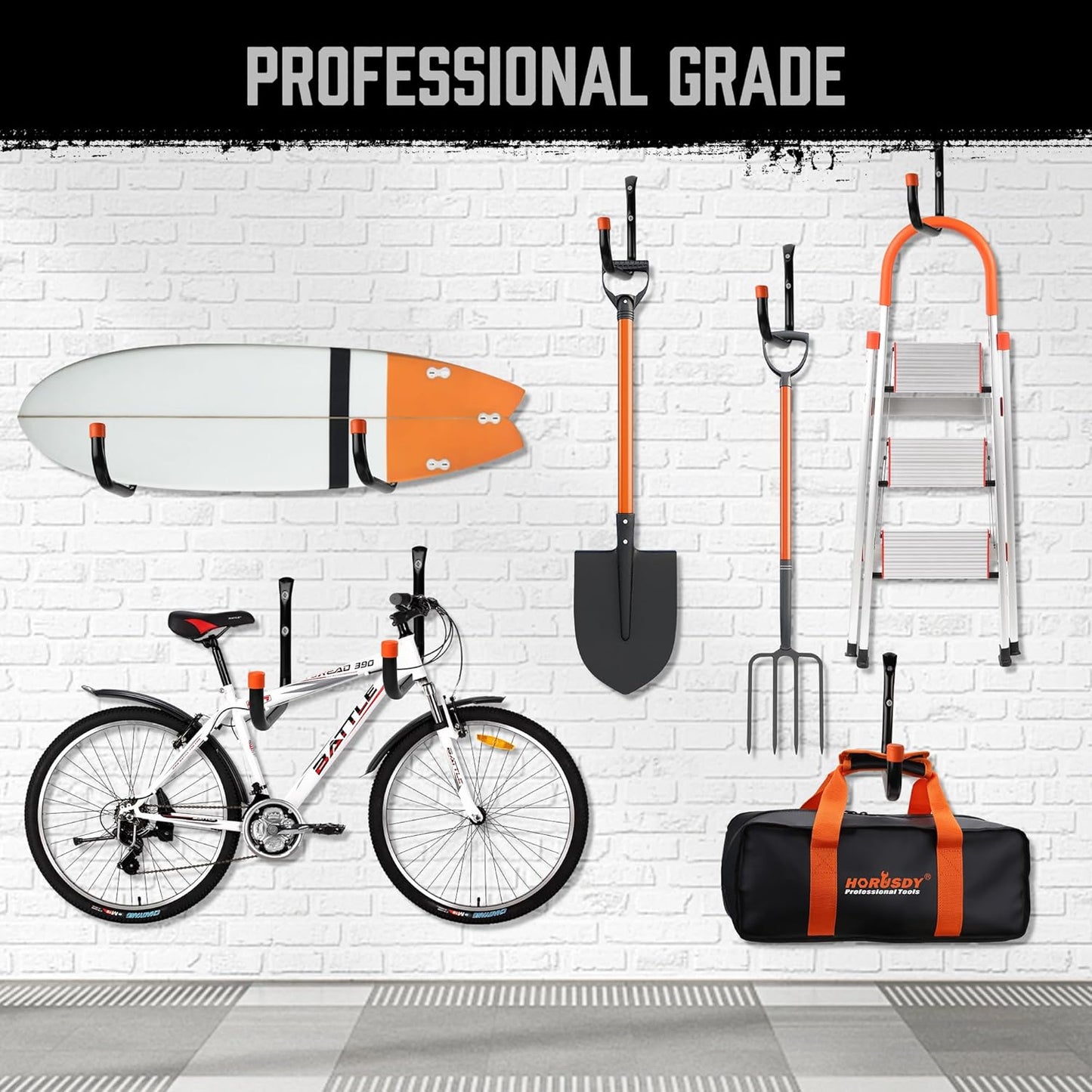 HORUSDY 6 Pack Garage Hooks, 8 inch Utility Hooks, Garage Hooks Heavy Duty Wall Hooks (Black, 8 inch)