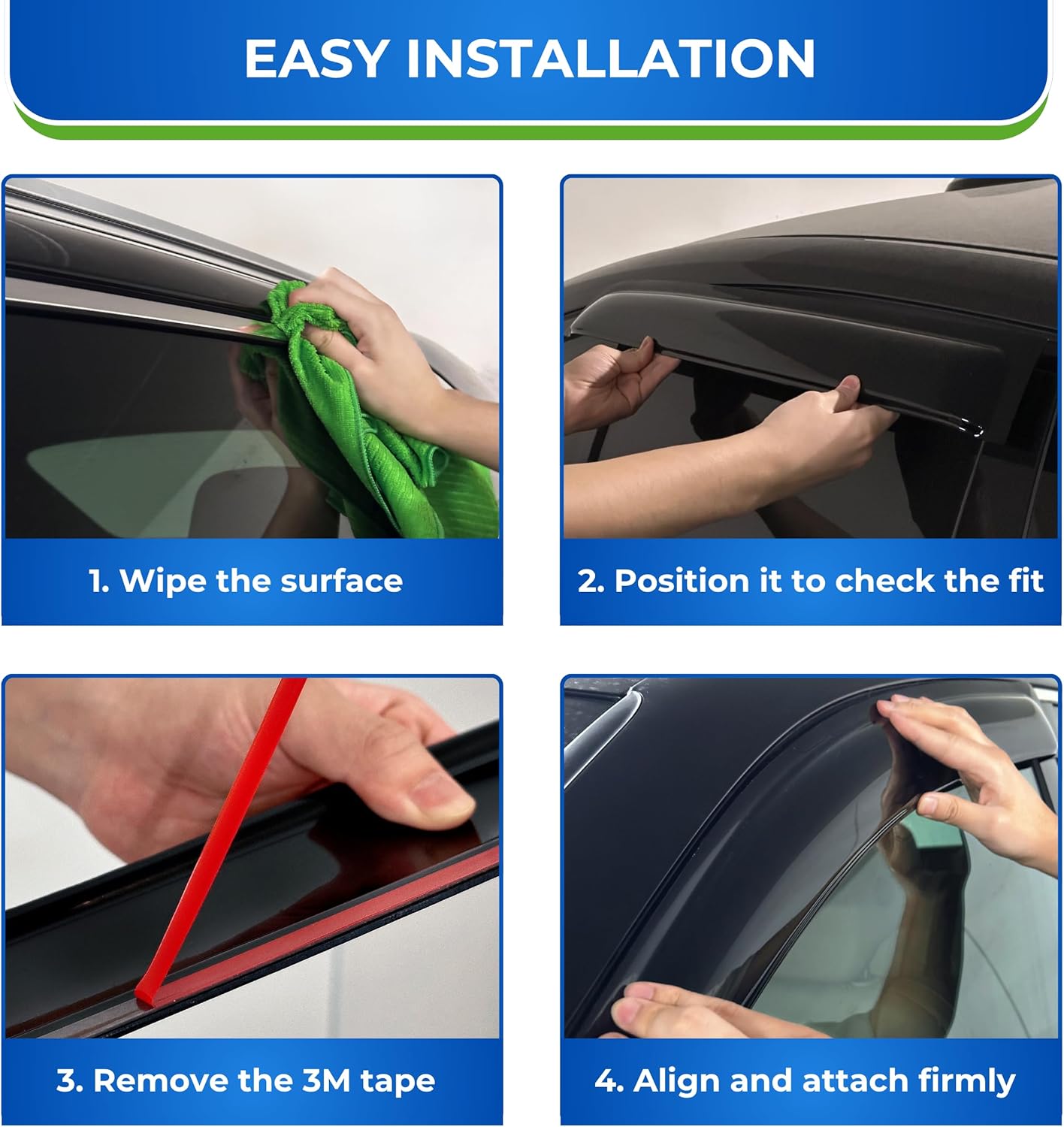 KPY Window Visor Compatible with Nissan Quest 2004-2009, 2PC Rain Guard Side Window Vent Deflectors Tape-On Style, 2004 2005 2006 2007 2008 2009