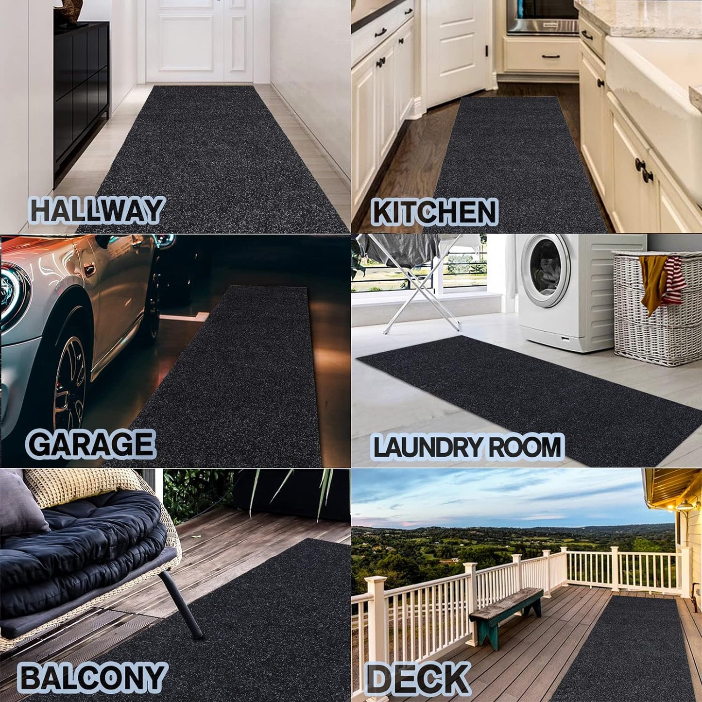 Custom Size Backed Non-Slip Area Rugs Runner, Easy Clean, Waterproof Runner Rugs for Hallway Entryway, Kitchen, Laundry, 2FT x 41FT, Black