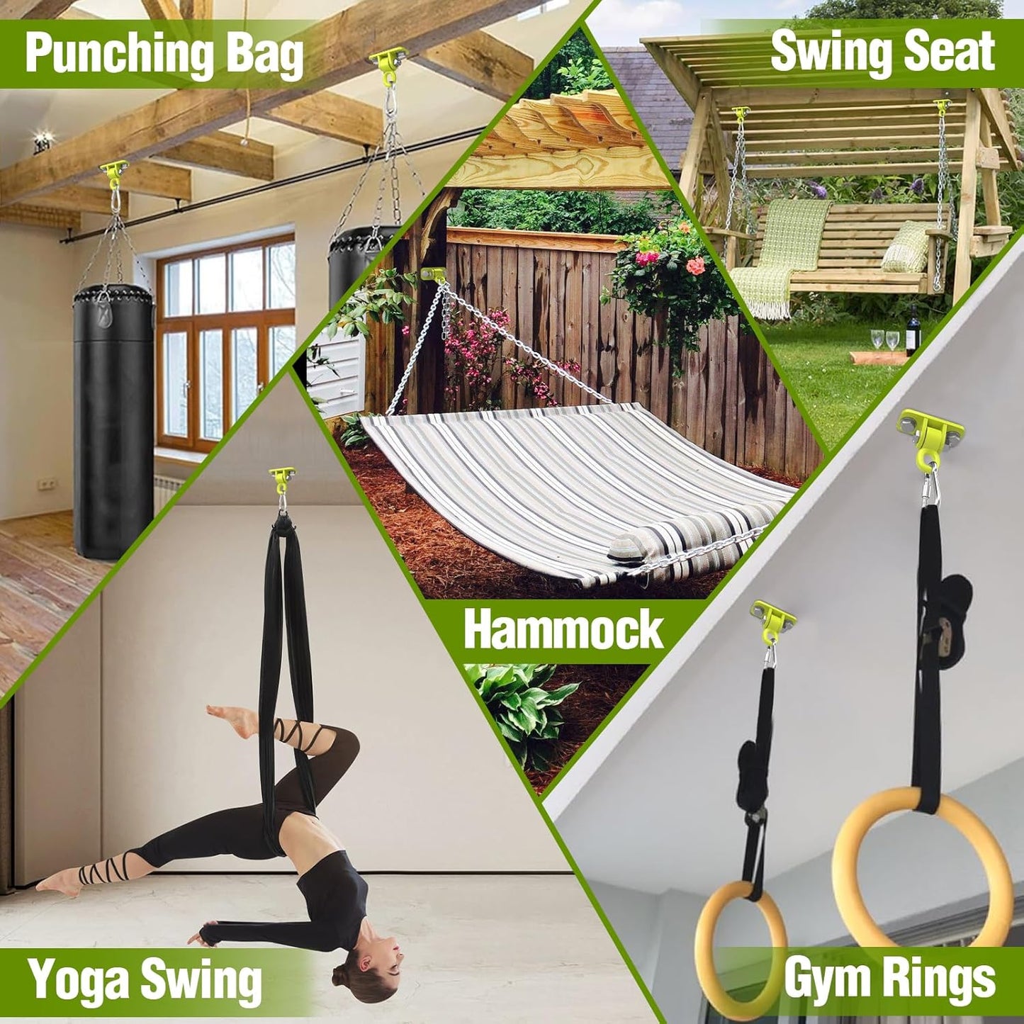 Heavy Duty Swing Hangers, Porch Swing Hanging Kit with Bearing Outdoor Playground Tree Indoor Ceiling Mount Hardware Brackets with Snap Hooks for Yoga Hammock Punching Bag Accessories 8PCS Yellow
