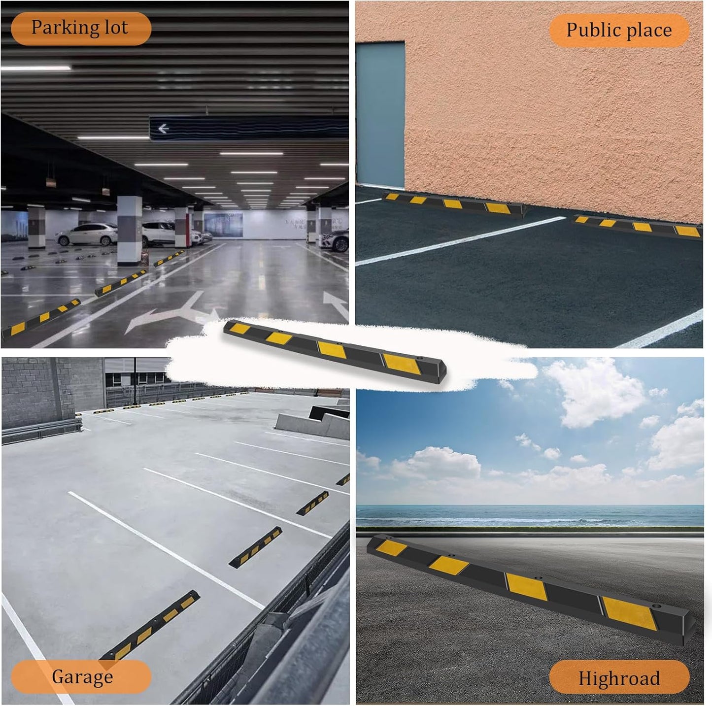 HAQQI ๐๐๐๐ซ๐ฎ ๐ฟ๐ช๐ฉ๐ฎ Rubber Parking Curb 72โ for Garage, Car Parking Block Stop Stopper Bumpers Heavy Duty for Vehicles - 4 Pack