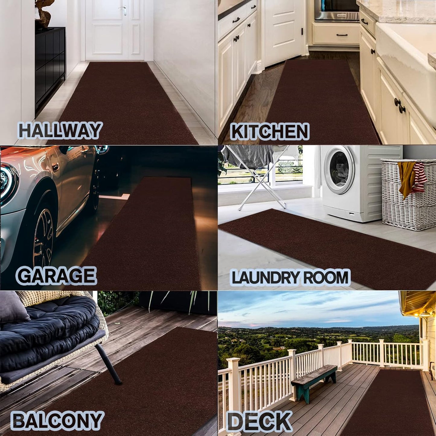 Custom Size Backed Non-Slip Area Rugs Runner, Easy Clean, Waterproof Runner Rugs for Hallway Entryway, Kitchen, Laundry, 3FT x 6FT, Brown