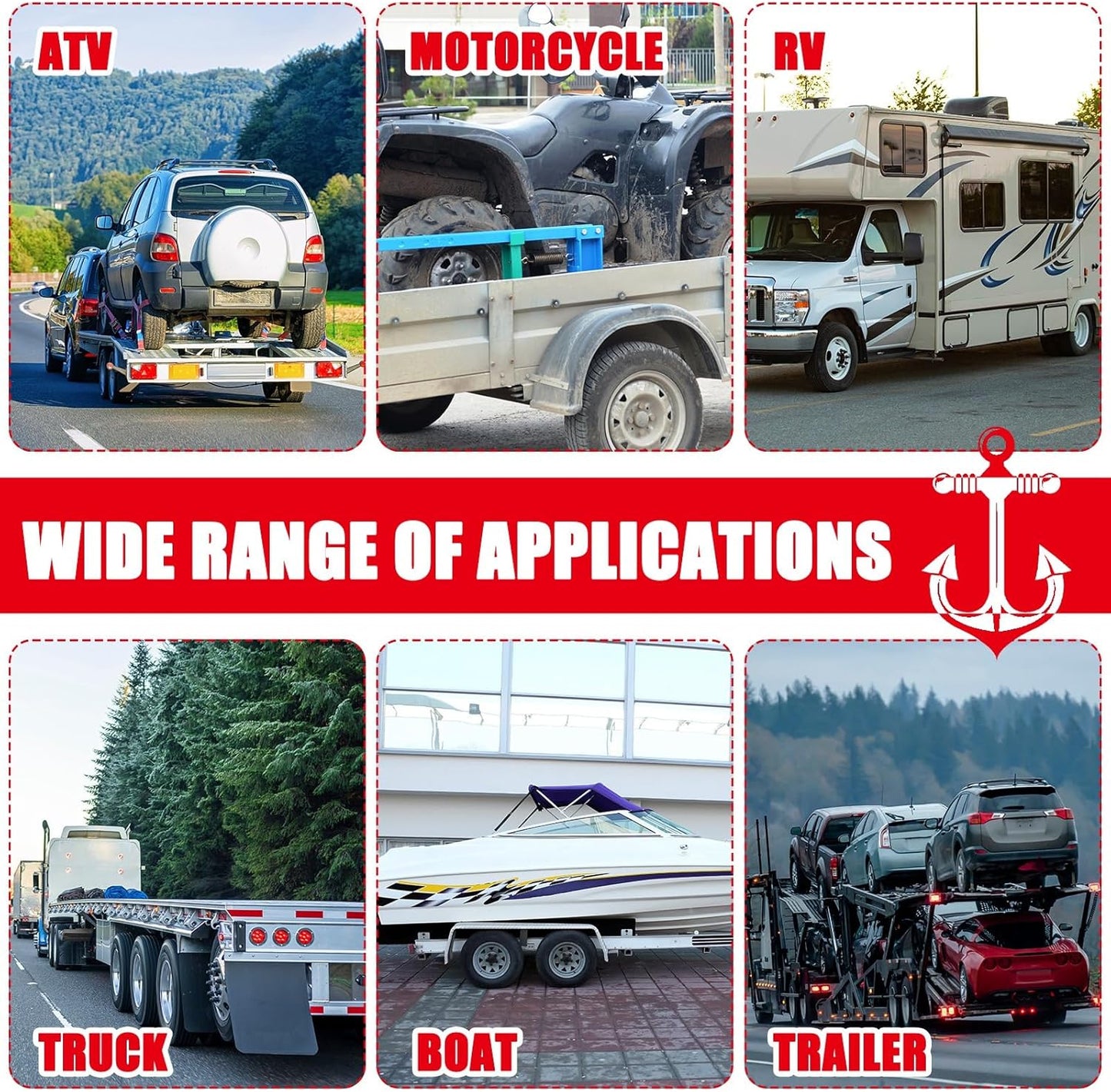 8Pack 2'' X 8ft Tow Truck Straps Lasso Wheel Lift Straps Lasso Tow Strap with D Ring 11, 000 Lbs Break Strength Auto Tie Down Auto Hauler for Trailer Truck Tie