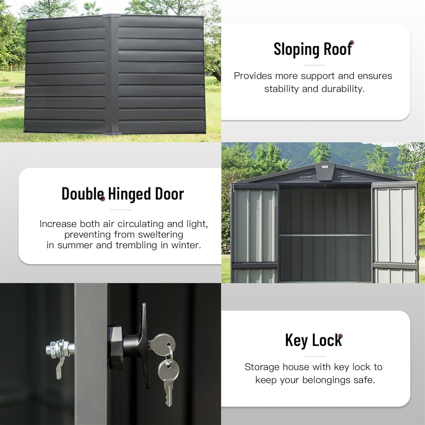 IKERY Galvanized Steel Garden Shed - 5.7' x 3' with Floor, Ventilation Vents and Lock, All - Weather Outdoor Storage for Tools in The Backyard, Dark Gray