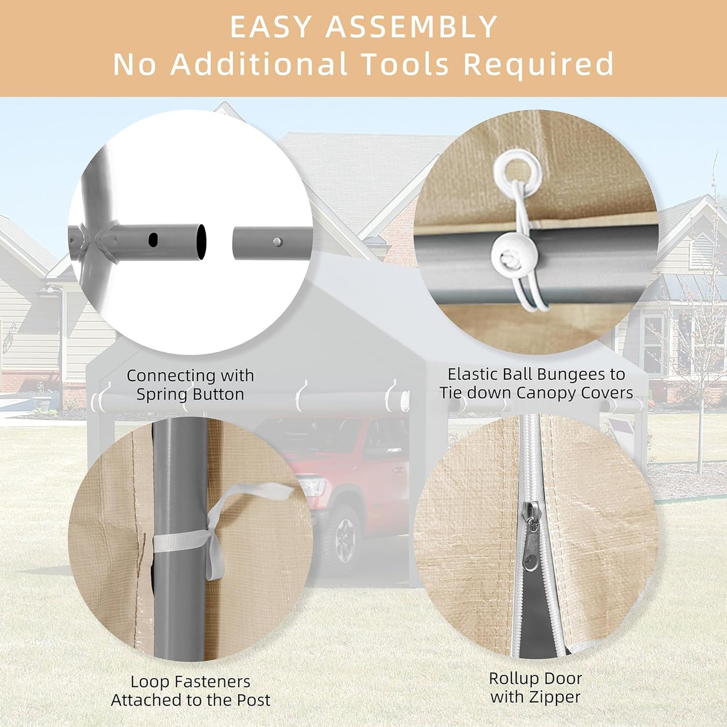 JY QAQA Carport, 12x20 FT Heavy Duty Carport Reinforced Steel Poles with Removable Sidewalls & Doors,Roll-up Windows Car Canopy with Sandbags and All-Season Tarp for Car Boat Truck Motorcycle,Khaki