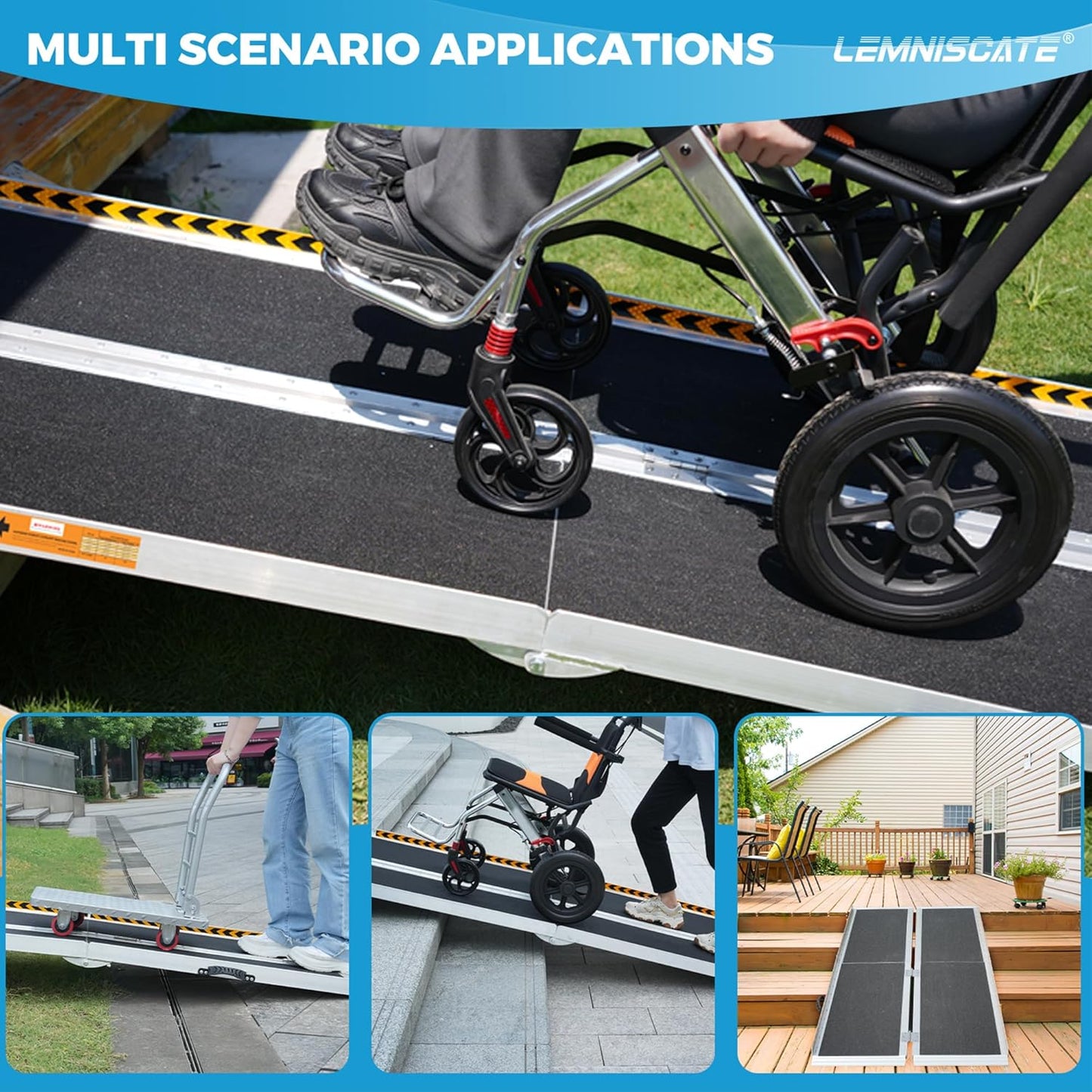 LEMNISCAT Wheelchair Ramp 5FT,Portable Wheel Chair Ramps for Steps,Non-Slip Aluminum Folding Handicap Ramps for Home Entry,Stair Ramp for Walker,Threshold Ramp for Doorways, Curbs,Car,Scooter