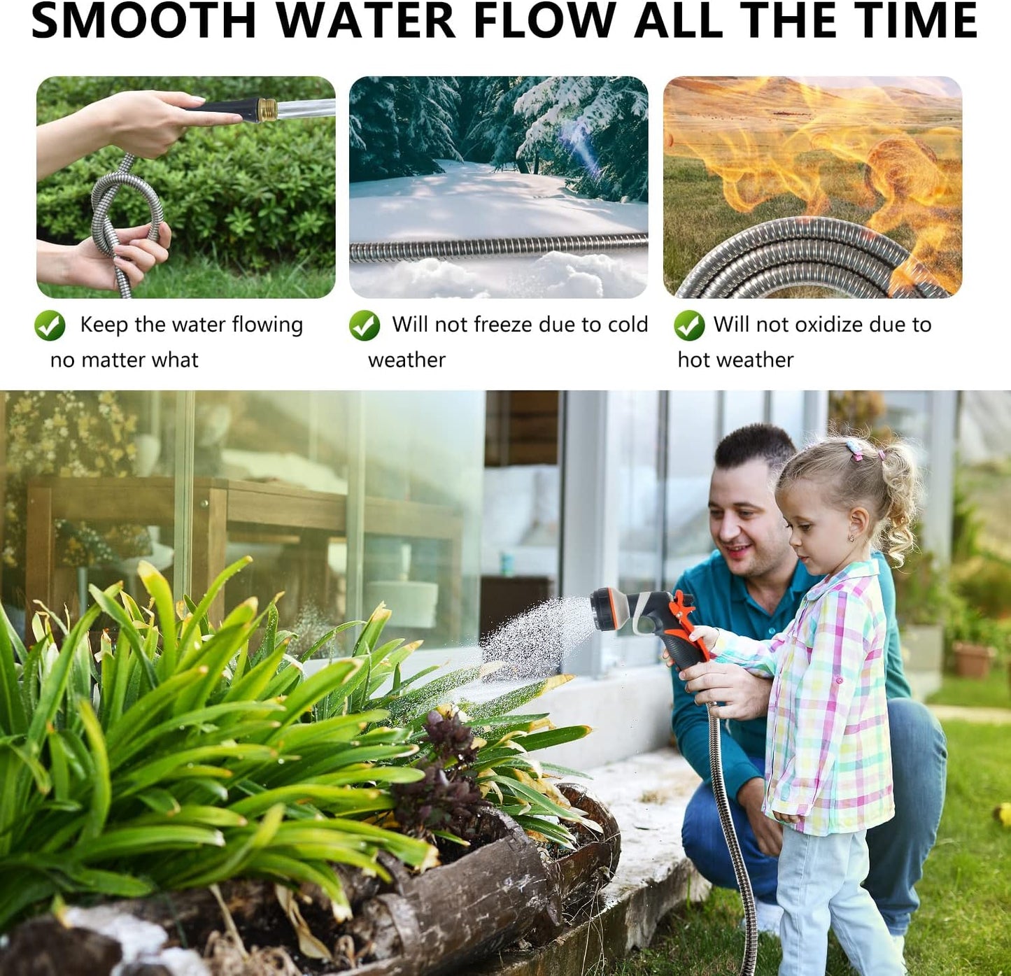 Sunfiier Short Garden Hose 5 Ft – Extension Leader Hose-304 Stainless Steel Water Hose, Flexible Small Extender Hose for Garden, Outdoor Use (5 FT)