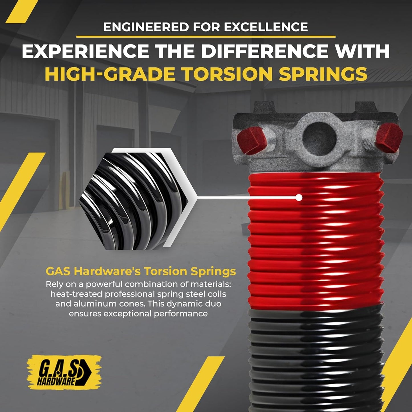 Garage Door Torsion Spring 225x1.75x31 Includes 1” Steel Bearing, Non-Slip Gloves, and Winding Bars for Left Side of Garage Door Precision E-Coating 5-Year Warranty Min. 30,000 Cycles (Red Cone)