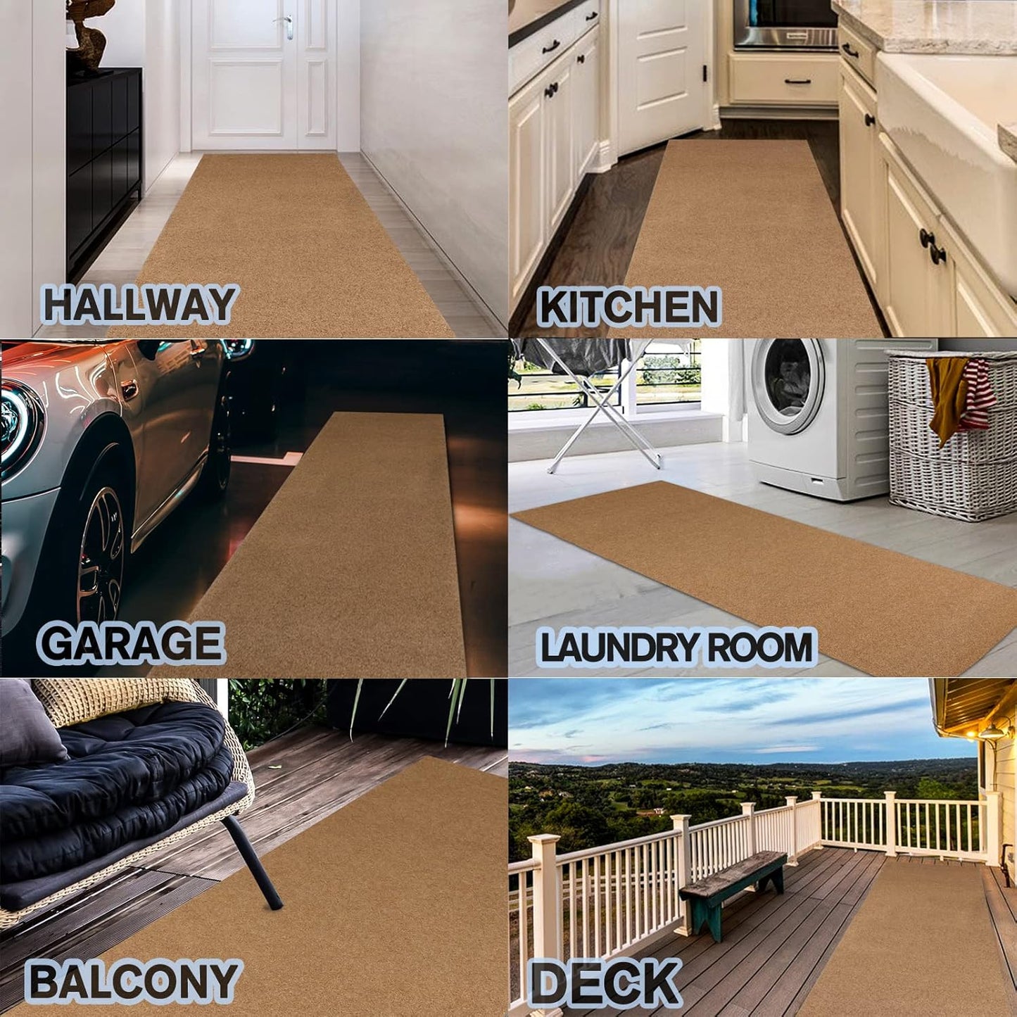 Custom Size Backed Non-Slip Area Rugs Runner, Easy Clean, Waterproof Runner Rugs for Hallway Entryway, Kitchen, Laundry, 3FT x 68FT, Beige