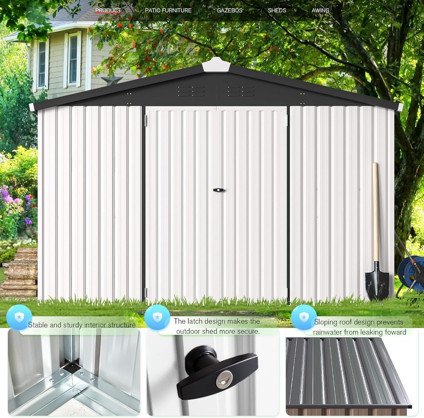 U-MAX 10x14 Shed, 14x10 Metal Outdoor Storage Shed, Large Outside Storage Garden Sheds & Outdoor Storage Clearance, Tool Shed Lockable for Backyard, Patio and Outside Use in White