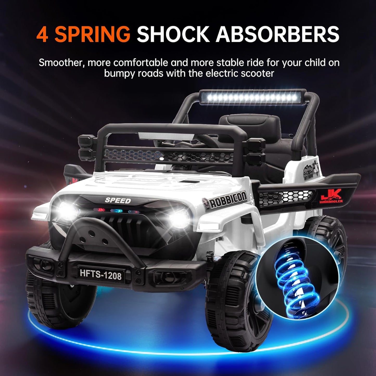 12V Ride on Electric Truck Car for Kids, 12V Kids Electric Vehicles w/Remote Control, Four-Wheel Suspension, USB, Bluetooth, Power Display, Lights, Battery Powered Ride on Toys for Boys Girls (White)