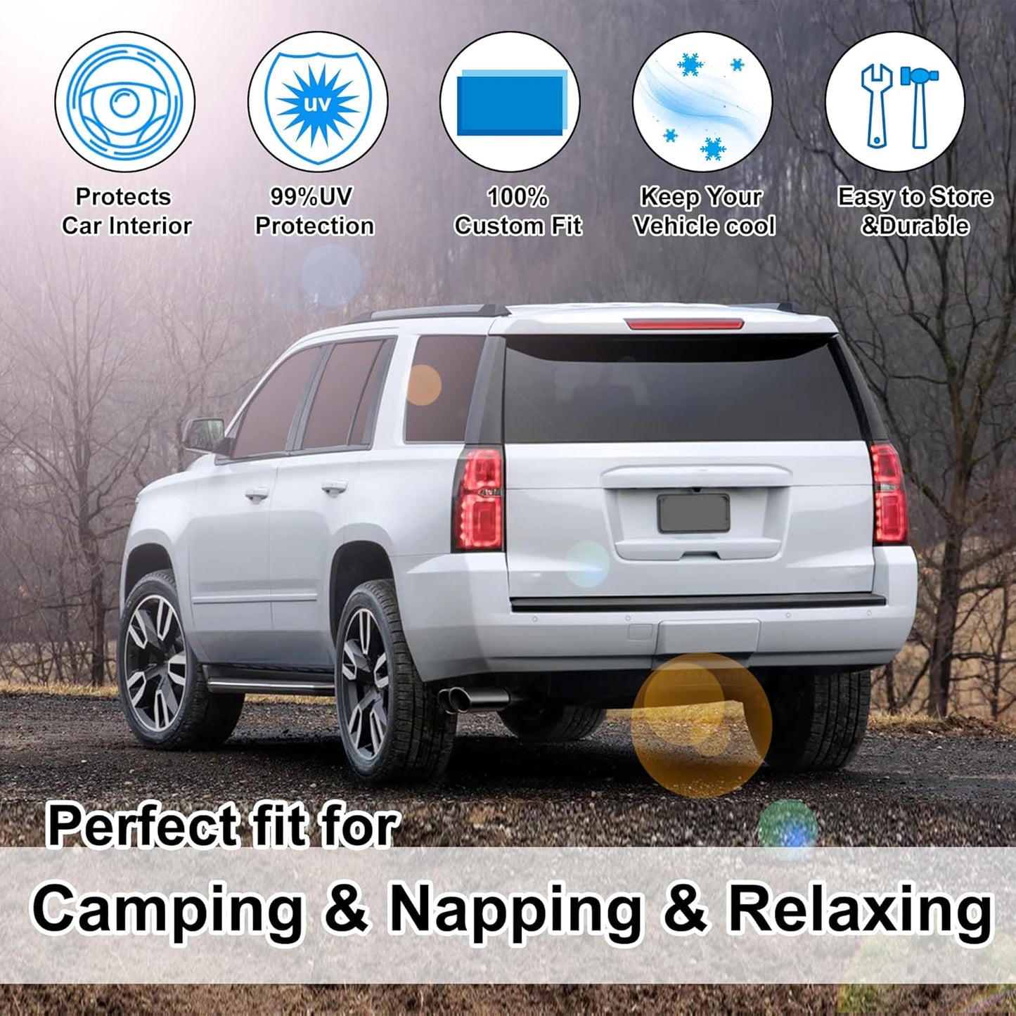 TINGLU Window Shades for Chevrolet Chevy Suburban 2015-2020 Accessories Car Side Full Windows Windshield Sun Shade Sun UV Rays & Privacy Protection for Camping Napping Relaxing 7PCS