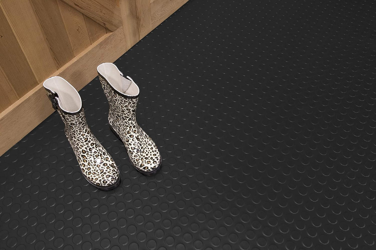 G-Floor Seamless Sheet Vinyl Shed Flooring Cover with Bonded Fibrous Backing - Coin Pattern (8' x 8', Midnight Black)