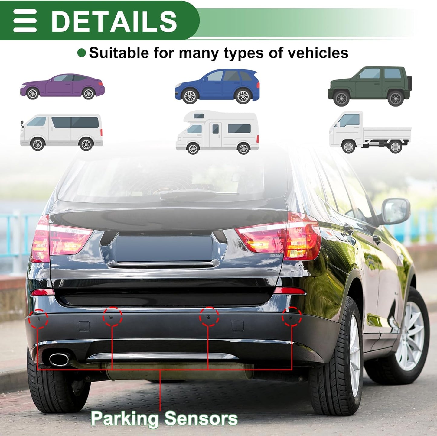 Motoforti Universal Car Auto Vehicle Reverse Backup Radar System Reverse Parking Sensors Alarm Buzzer Reminder Distance Detection Black 4Parking Sensors