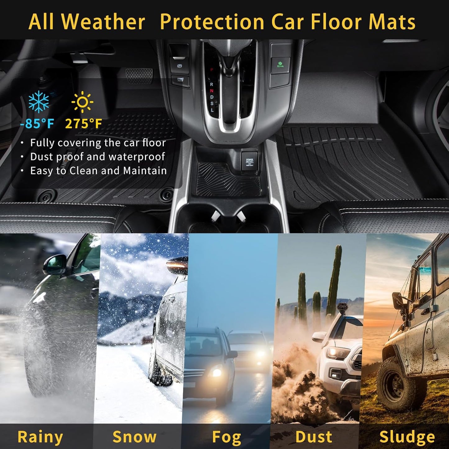 GINOWY- Floor Mats & Cargo Liner for Chevy Tahoe 2015-2020 & GMC Yukon (Only for Bucket Seat) TPE All Weather Protection Tahoe Car Mats, Non-Slip Trunk Mat Waterproof Accessories Floor Liners Black