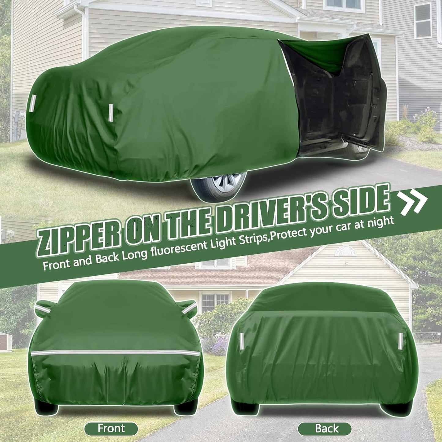 BOSSTONE Car Cover Custom Fit for Corvette C4 1984–1996, Waterproof All Weather for Automobiles Full Exterior Cover Rain Sun Snow Protector with Door Zipper (Green)