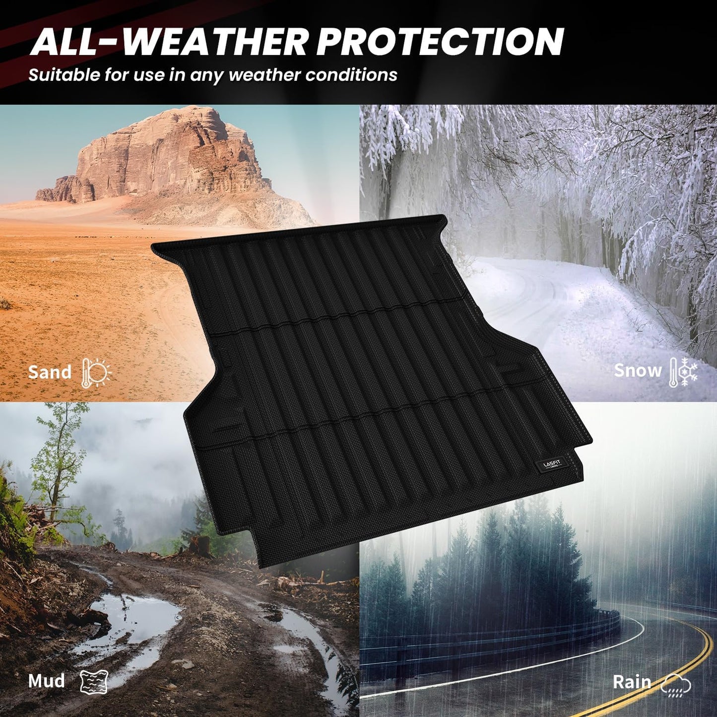 LASFIT Truck Bed Mat for Ford Ranger (5FT, 59.6" Bed) 2025 2024 All Weather Protector TPE Car Bed Floor Liner - 1PC Black