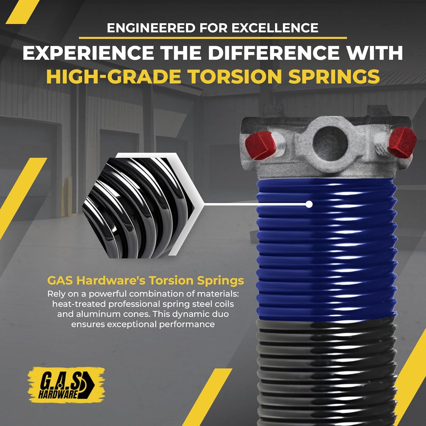 Garage Door Torsion Spring 262x1.75x44 Includes 1” Steel Bearing, Gloves, Manual, and Winding Bars for Right Side of Garage Door Precision E-Coating 5-Year Warranty Min. 30,000 Cycles (Black Cone)