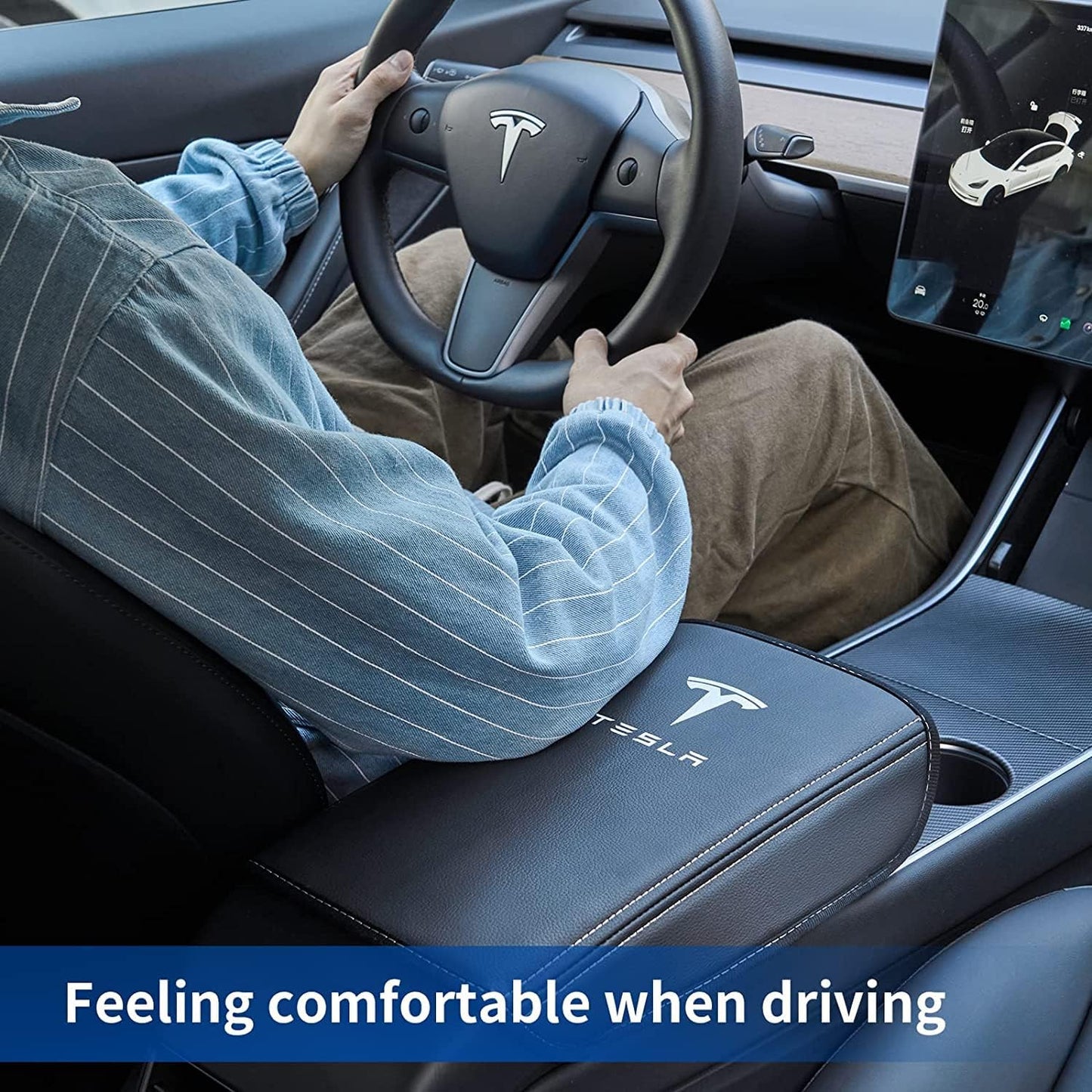 Car Armrest Cover for Tesla Model 3 Y Leather Center Console Armrest Box Cover Anti-Scratch Protector Pad Interior Accessories for Tesla Model 3 Model Y 2017-2023