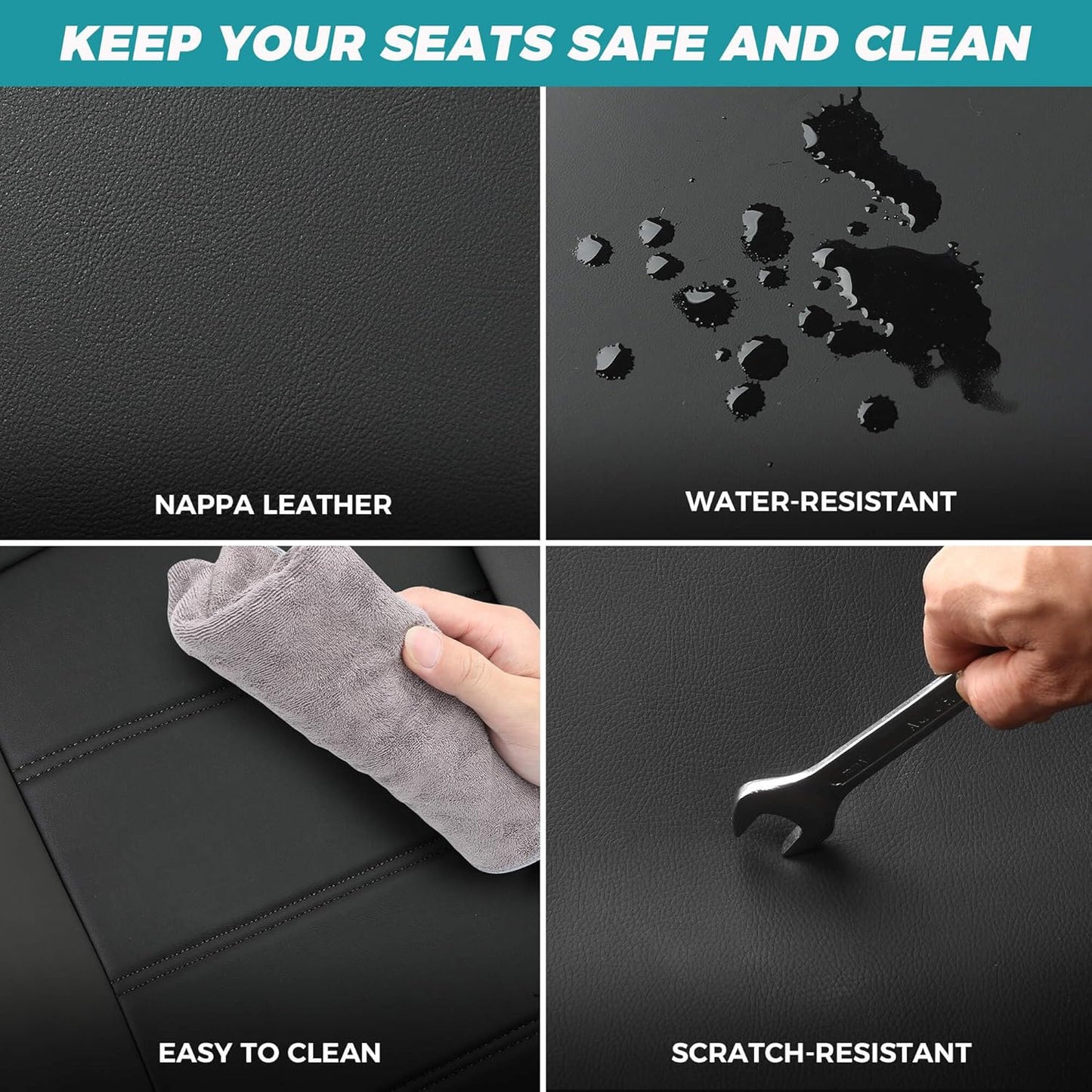 Seat Covers for Toyota 4Runner 2011-2024, Faux Leather Car Seat Cover Full Set, 2-Row-Only for 5 Seats Version-Blackwhite