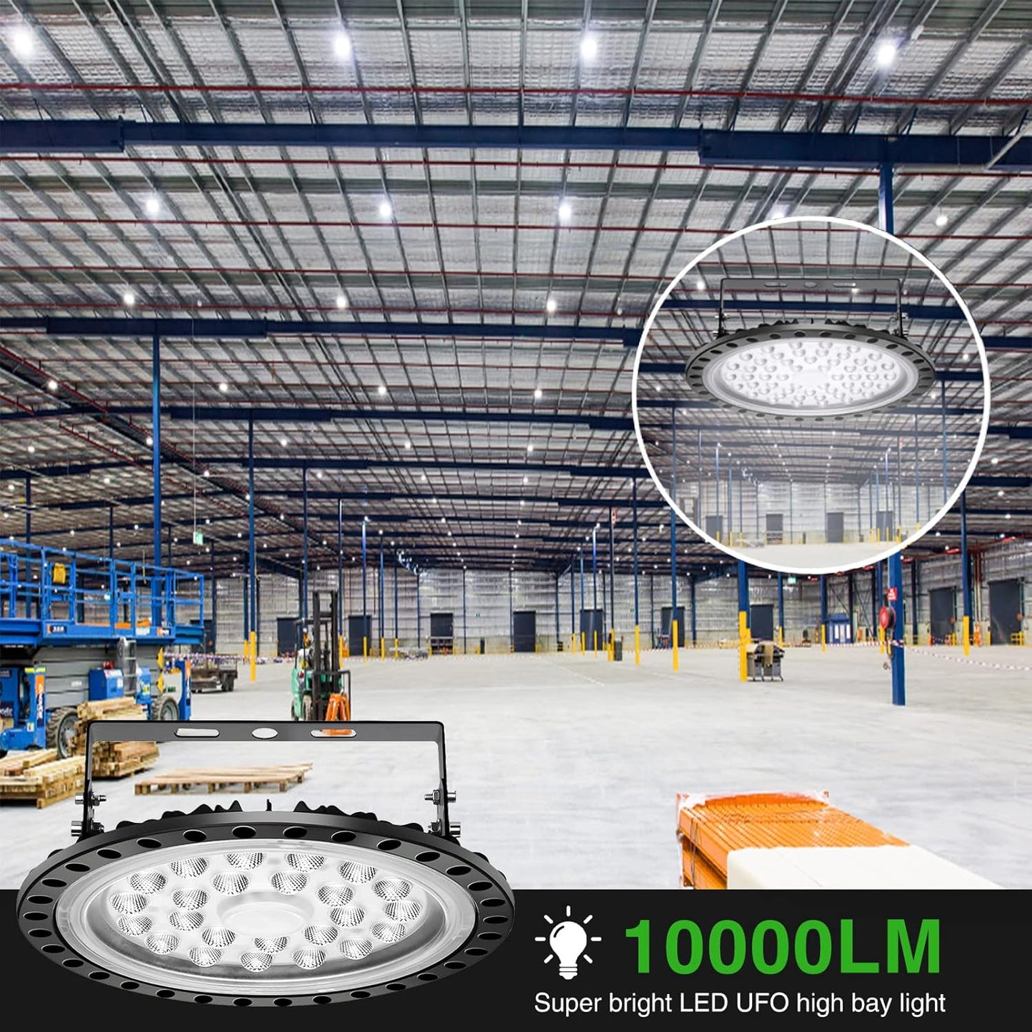 Viugreum 10 Pack 100W UFO LED High Bay Light, 10000LM 6500K Daylight White Led Bay Light Fixtures, IP65 Waterproof Commercial Warehouse/Workshop/Wet Location Area Light