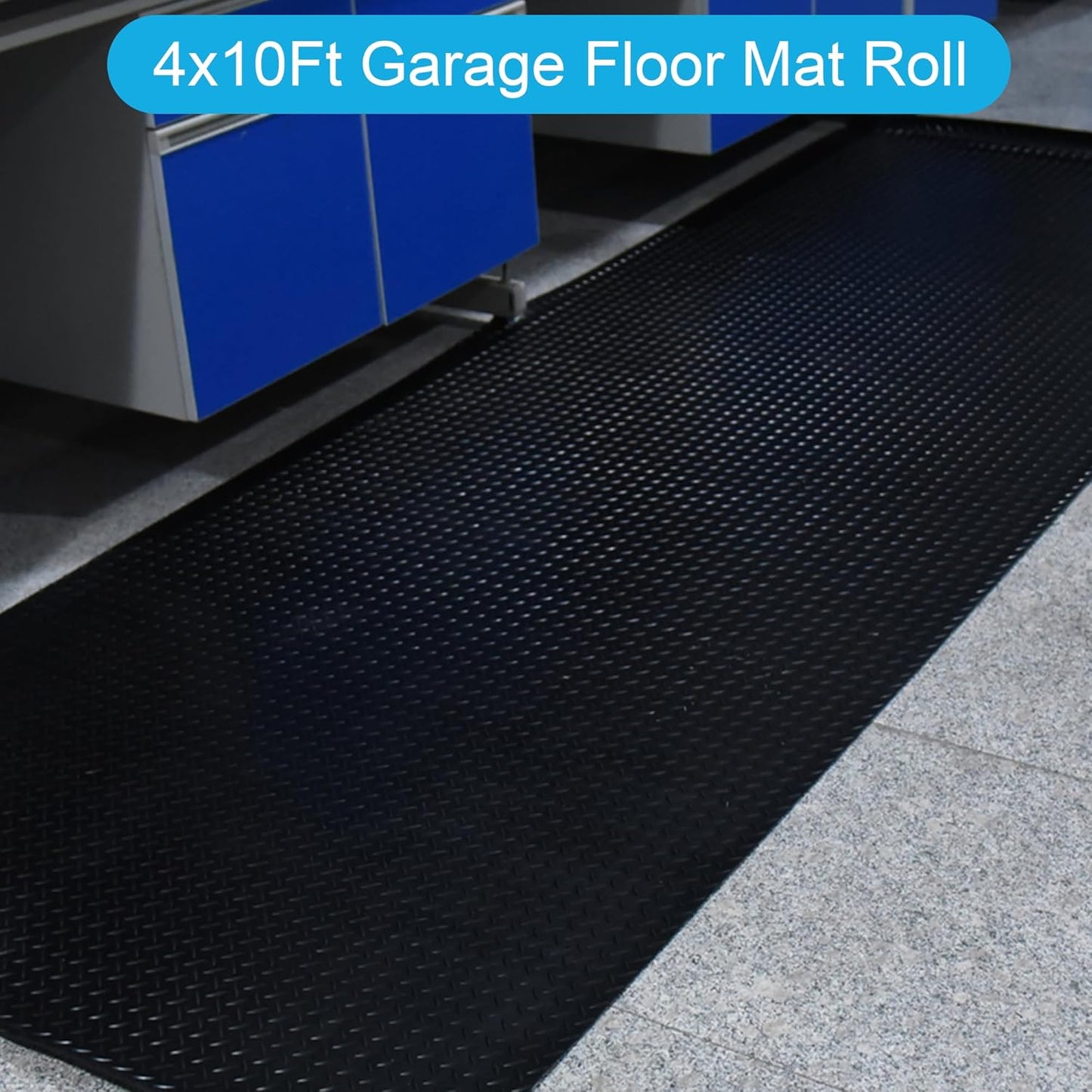 OrangeStar 4 x 10 Ft Garage Floor Mat, Diamond Plate PVC Garage Flooring Roll for Under Car, Heavy Duty Parking Mats, Black