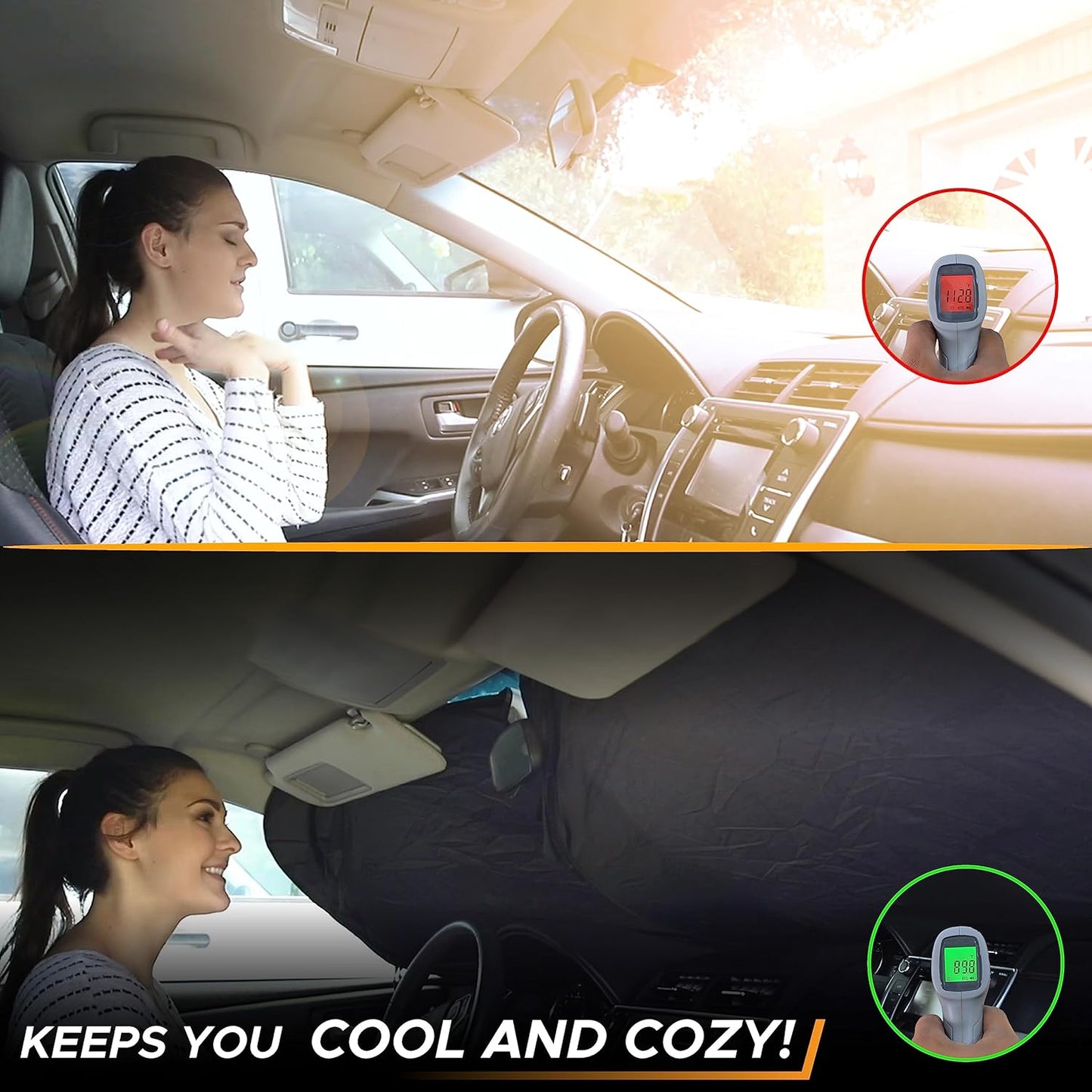 EcoNour Car Windshield Sun Shade with Pouch Bag (Sunflower) | Front Window Sun Protector for UV Rays | Car Interior Accessories Fits Small Sedans, Mini SUVs & Hatchbacks | Medium (64"x 32")