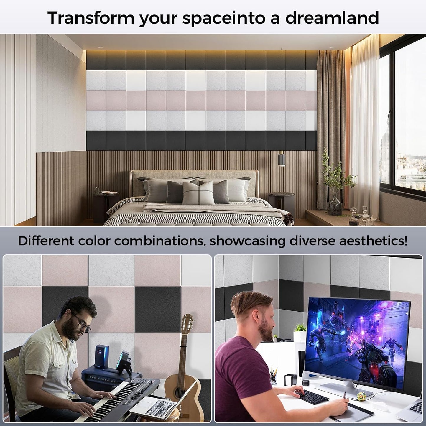 15 pcs 165dtex Microfiber Acoustic Panels ,Self-Adhesive Soundproof Wall Panels, 12 x 12 x 0.4 in Sound Proof Foam Panels for Walls, High Density, Noise Dampening Panels for Home Studio(Camel)