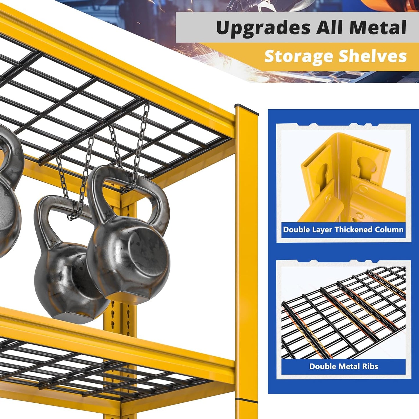 REIBII 72''H Garage Shelving 3010 LBS Storage Shelves Adjustable Metal Shelving 5 Tier Metal Shelves for Storage Industrial Shelf for Pantry Kitchen Basement 72" HX35.5 WX16 D