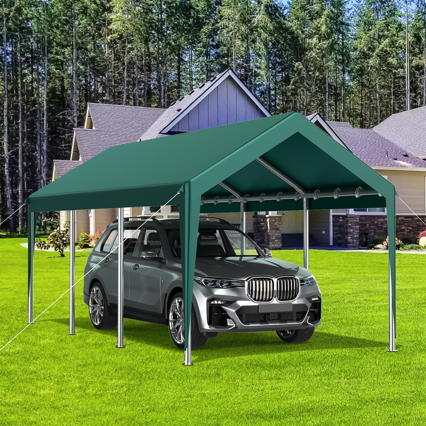12x20FT Heavy Duty Carport Potable Car Canopy Garage Party Tent Boat Shelter,Waterproof & UV Protected with Four Wind-Resistant Ropes, Outdoor Tents for Cars,Boats,Trucks, Motorcycles(Green)