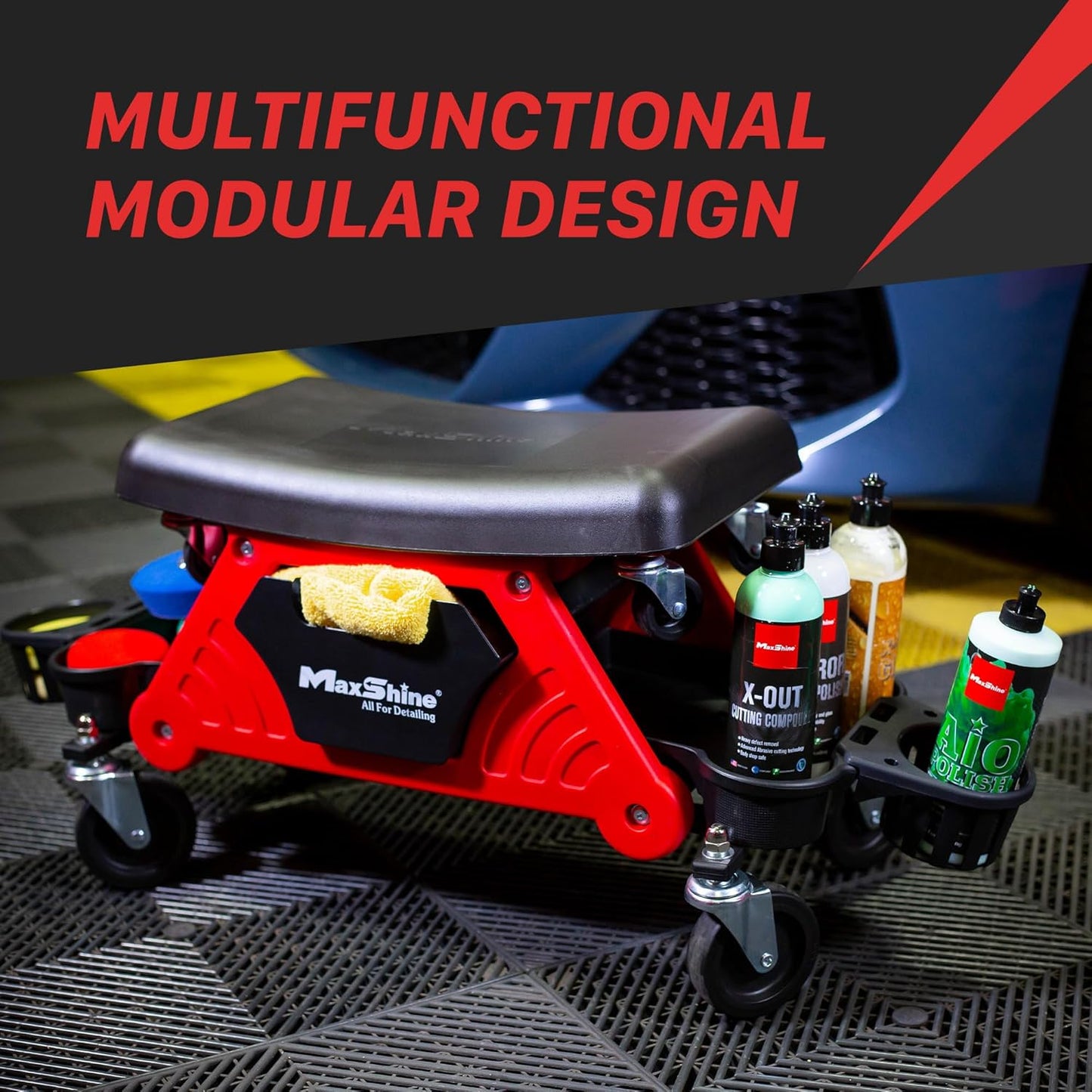 Maxshine Detailing Mini Creeper Without Cushion - Mobile Rolling Utility Creeper Seat for Mechanics & Detailers - Perfect for Car Cleaning, Buffering, Polishing, Ceramic Coating & Car Waxing