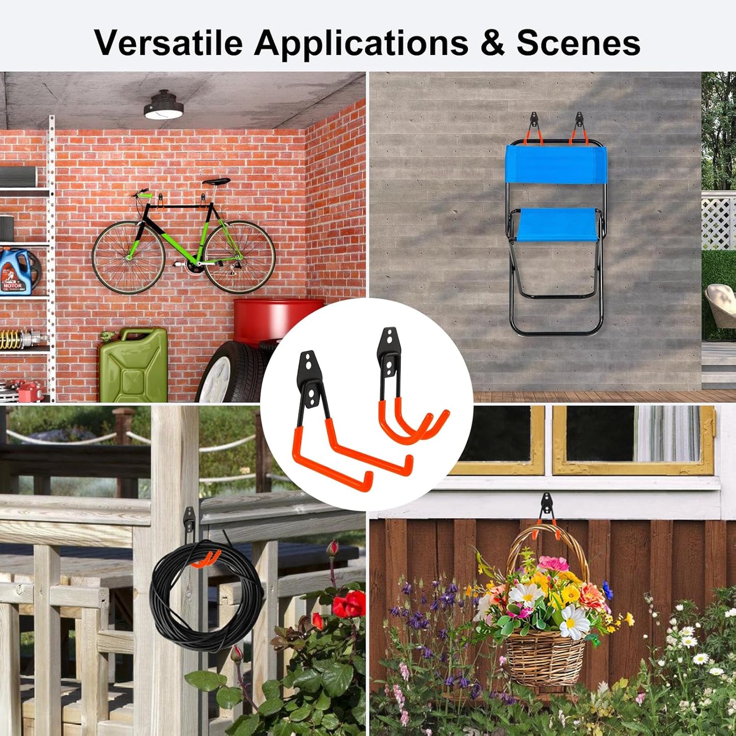 Garage Hook Heavy Duty Wall Storage Hangers, 16 Pack Garage Storage Hooks Steel Tool Organizer Orange for Ladders, Ropes, Garden Tools