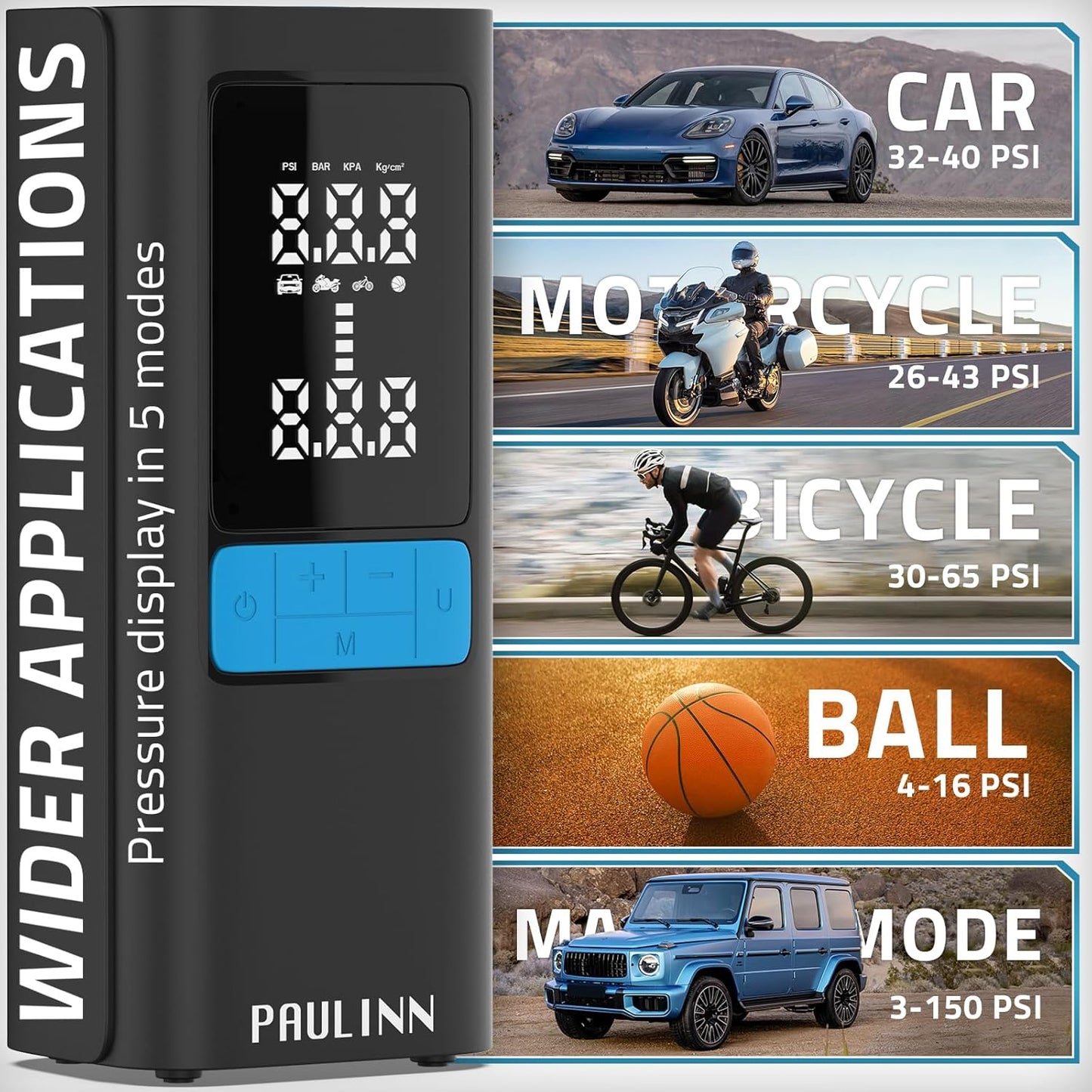 Tire Inflator Portable Air Compressor, 3X Faster 150 PSI 15000mAh Cordless Air Pump for Car with Gauge Dual LCD Display, LED Light & Auto Shut-Off, Portable Tire Inflator for Car/Motor/Bicycle/Ball