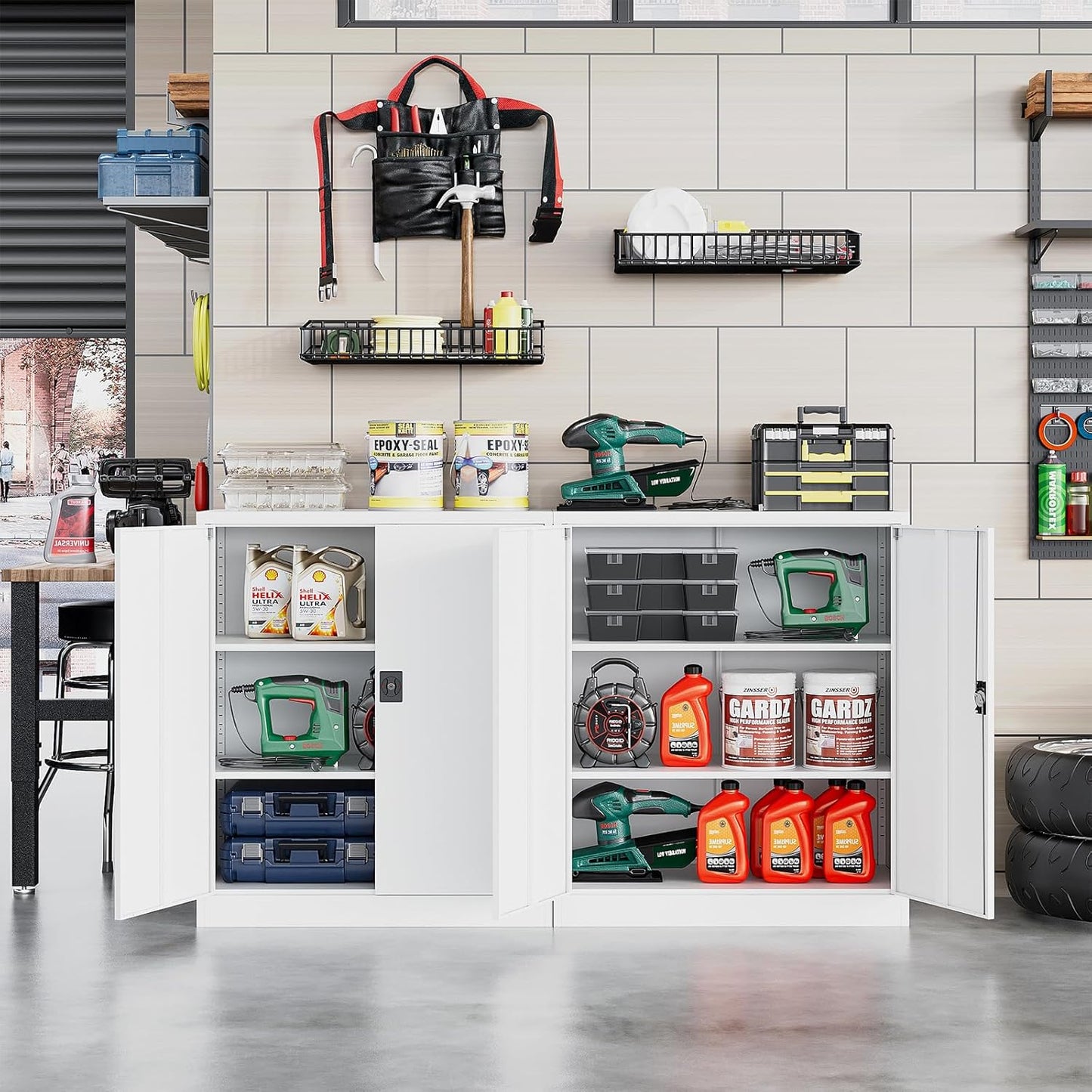 Metal Storage Cabinet, Lockable Storage Cabinet with 2 Doors and Shelves, Metal Cabinet with Lock, Small Lockable Metal Cabinet for Home Office(White)