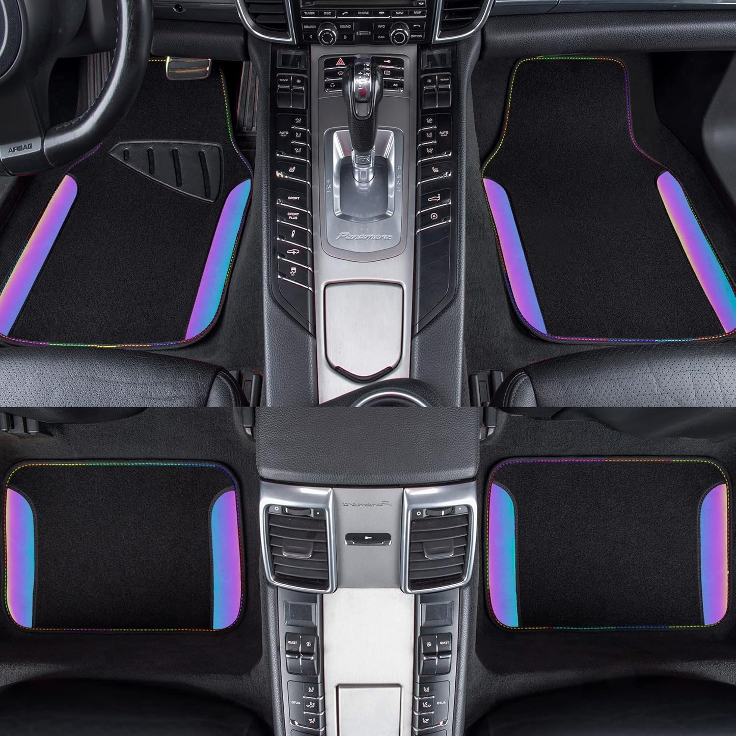 CAR PASS Chameleon Iridescent Reflective PU Leather&Waterproof Universal Carpet car Floor mats,Fit for 95% Suvs,Sedans,Vans,Trucks&Car Mat for Women(Reflective Color Change)