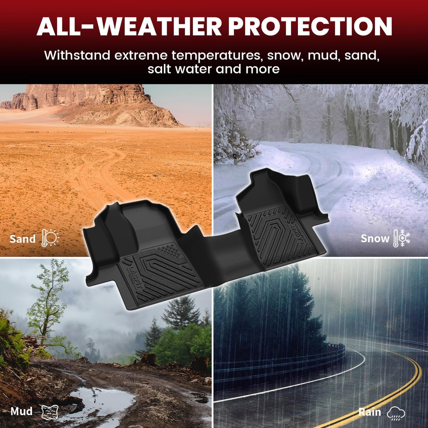 LASFIT Front Floor Mat for 2015-2021 Ford Transit 150/250/350/350HD with Vinyl Floor(Not Fit for Transit Connect) All Weather Protector TPE Car Floor Liner for Transit Vans, 1st Row Only, Black