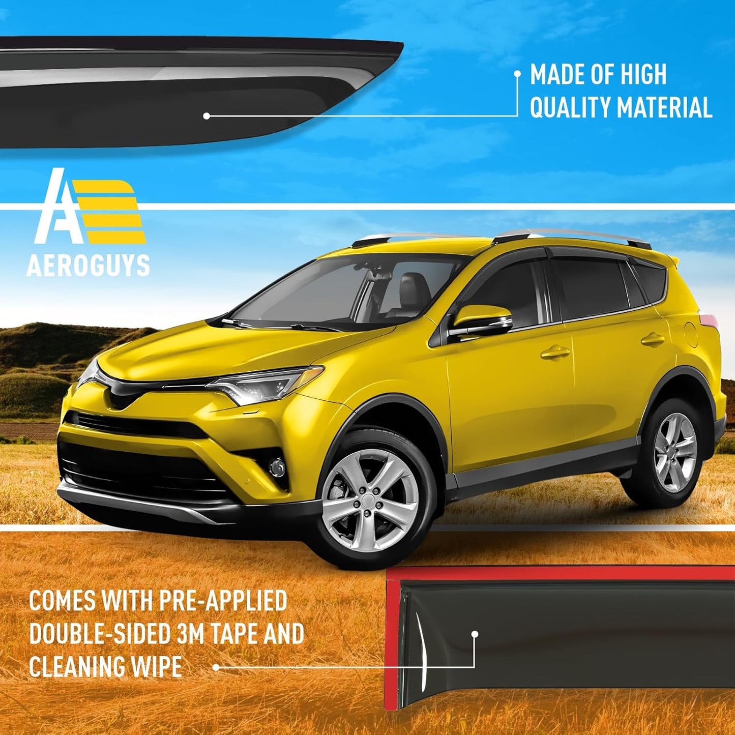 Extra Durable Window Deflectors Tape-On Window Visors Rain Guards Fit for Toyota RAV4 2013-2018, Sun Visors, Wind Vent for Shades, Exterior Car Accessories - 6pcs. AG0245