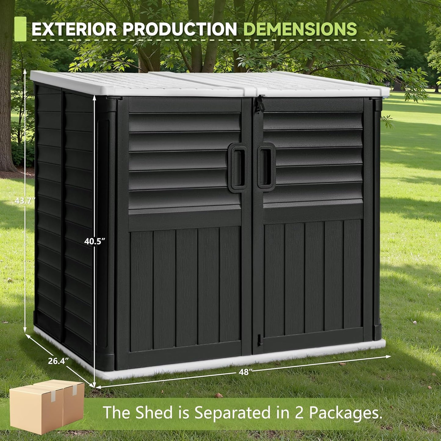 Devoko Resin Outdoor Storage Shed, 34 Cu Ft Outdoor Storage Cabinet Without Shelf, Waterproof, Double Locks, Resin Storage for Trash Can, Garden Tools, Pool Supplies (Black)